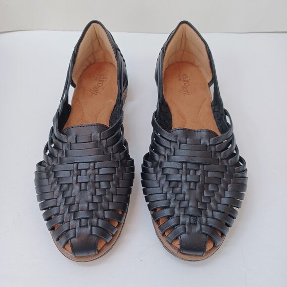 Eurosoft by Sofft Huaraches Shoes Black Leather Slip On Comfort Flat Womens 7.5 - Picture 3 of 14